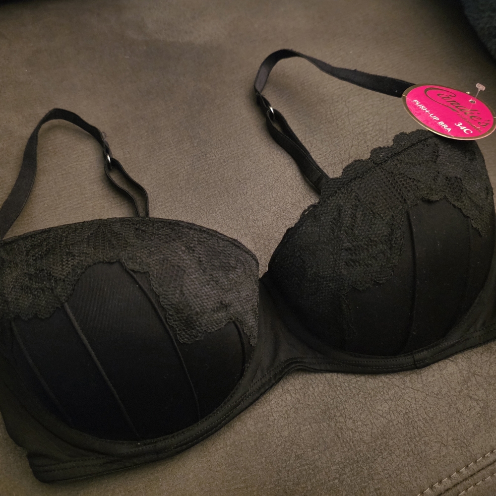 Candie's Black Lace Push Up Bra 34 C